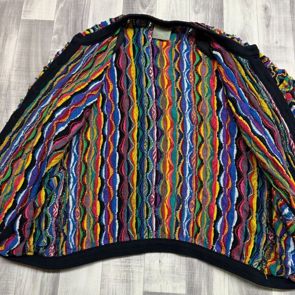 ✅Womens L Coogi Australia Cardigan 3D Knit Sweater Multicolor Mercerized Cotton - Picture 8 of 13